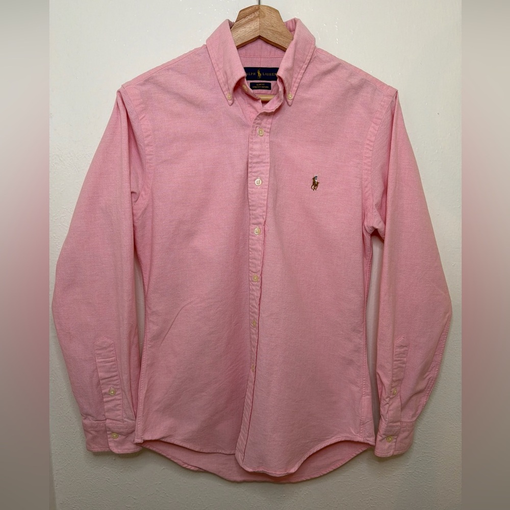 Ralph Lauren Men’s Pink Button-Down Slim Fit Cotton Oxford Shirt Size SP